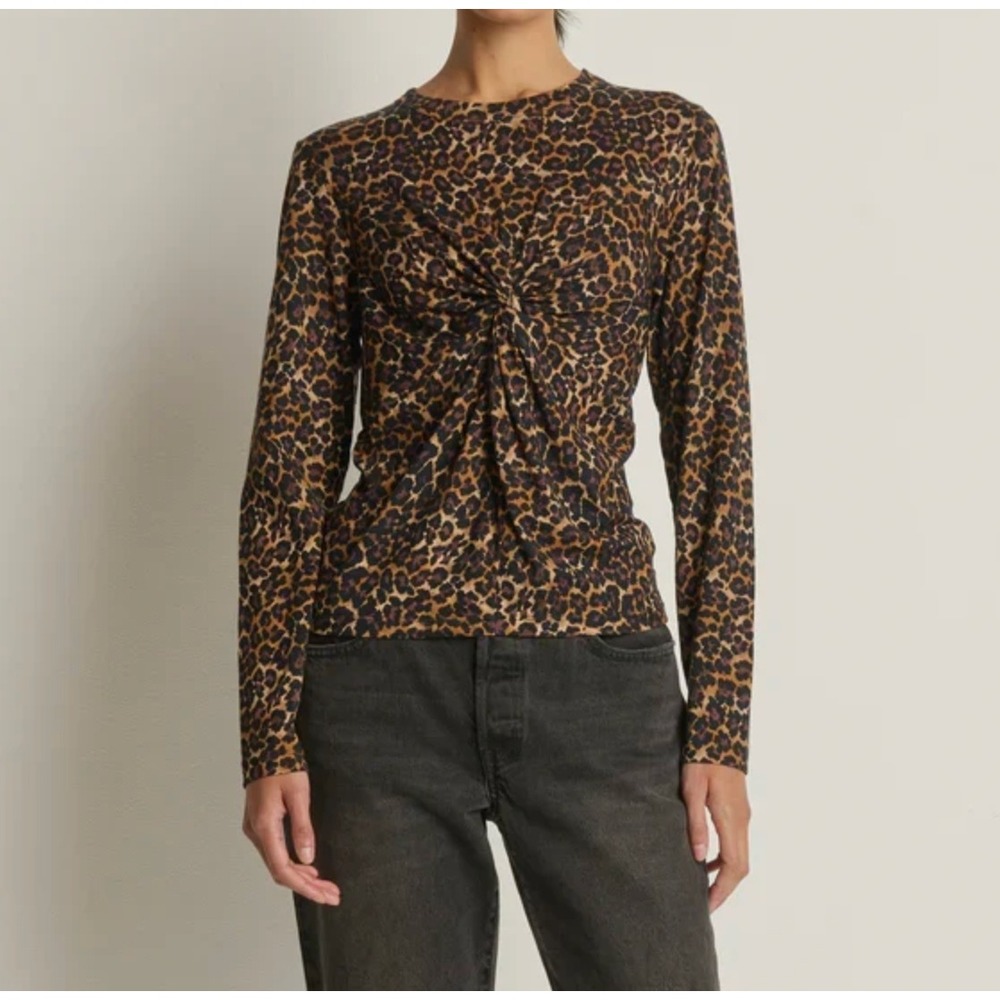 Nation LTD Marion Twist Front Tee Winter Leopard Pima Cotton Long Sleeve NWT XXL
